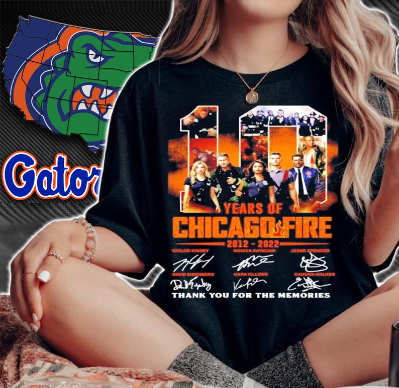 10 years of Chicago Fire 2012 2022 signatures thank you for the memories t-shirt