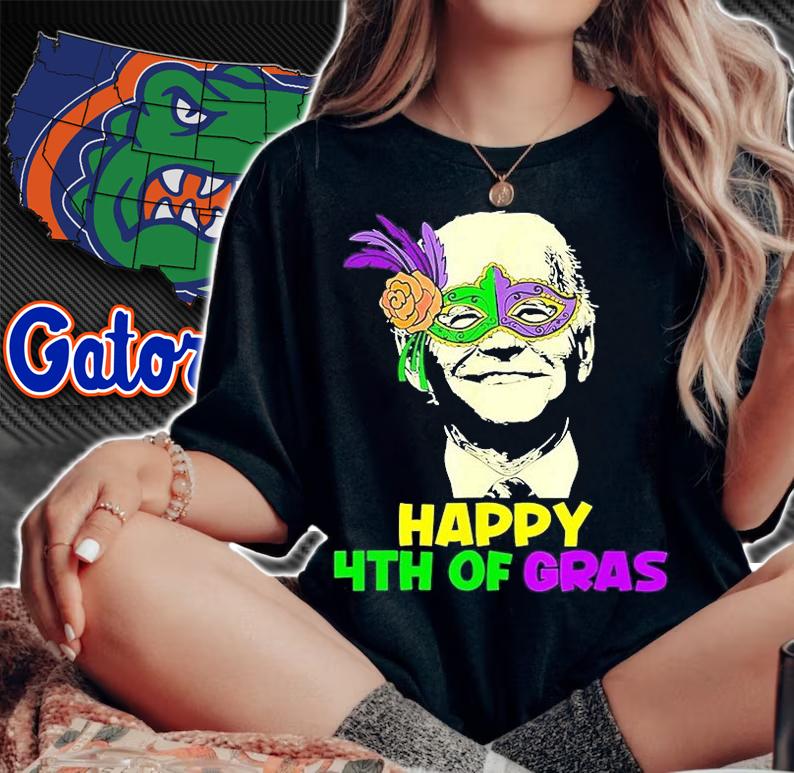 Happy Mardi Gras Joe Biden Funny Sarcastic 4th Of July Meme T-Shirt woman shirt