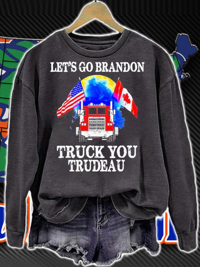 Lets Go Truck You Trudeau Usa Canada Flag Truckers Vintage T-Shirt
