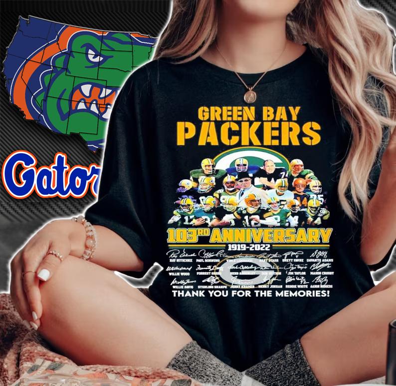 Green Bay Packers Football Team 103rd Anniversary 1919-2022 Signatures Thank You For The Memories Shirt woman shirt
