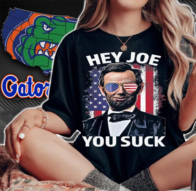 Hey Joe You Suck Lincoln Anti Biden Flag Of USA Biden Sucks T-Shirt woman shirt