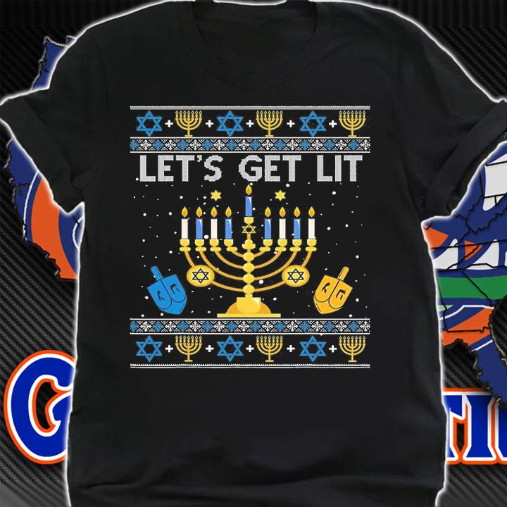 Let's Get Lit Hanukkah Jew Menorah Jewish Chanukkah Xmas T-Shirt shirt