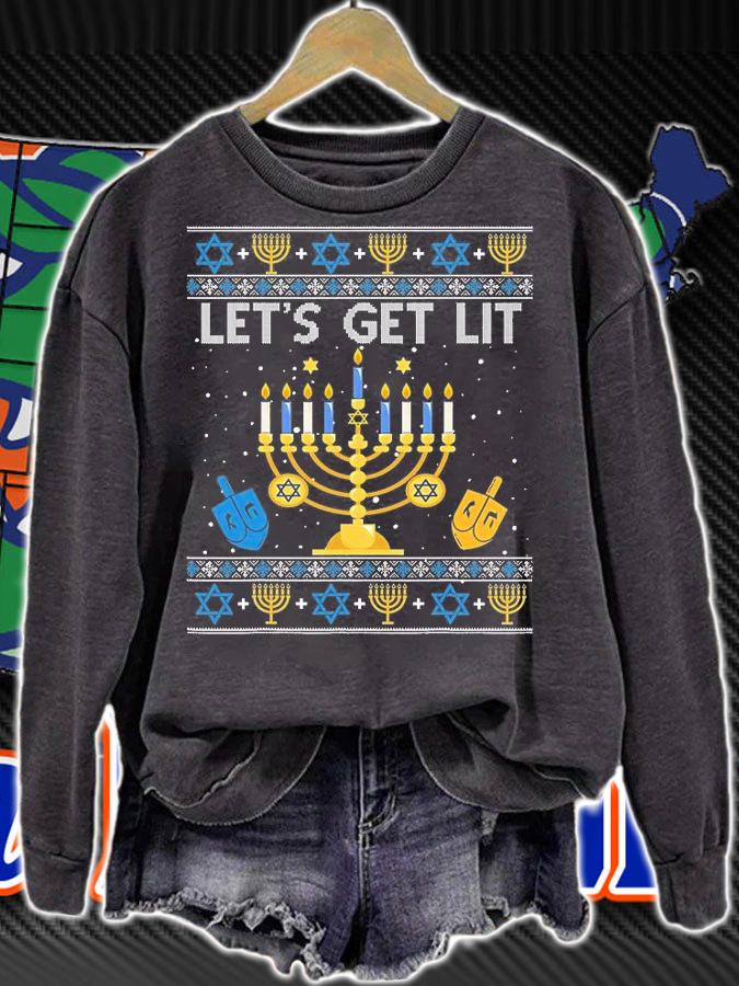 Let's Get Lit Hanukkah Jew Menorah Jewish Chanukkah Xmas T-Shirt sweatshirt