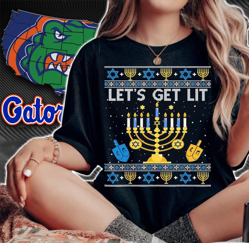 Let's Get Lit Hanukkah Jew Menorah Jewish Chanukkah Xmas T-Shirt woman shirt