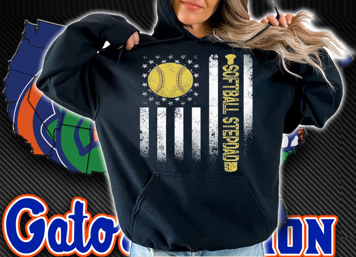 Distressed American Flag Softball Stepdad Father's Day Gift T-Shirt hoodie