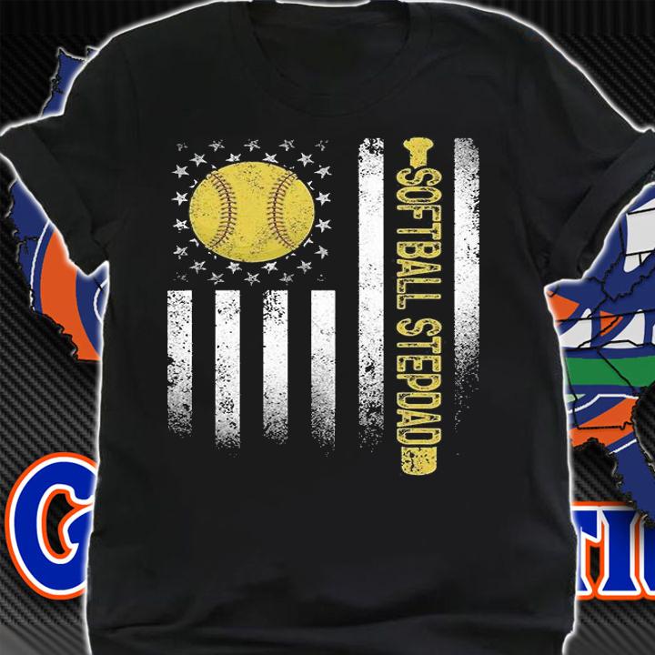 Distressed American Flag Softball Stepdad Father's Day Gift T-Shirt shirt