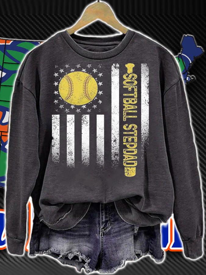 Distressed American Flag Softball Stepdad Father's Day Gift T-Shirt sweatshirt