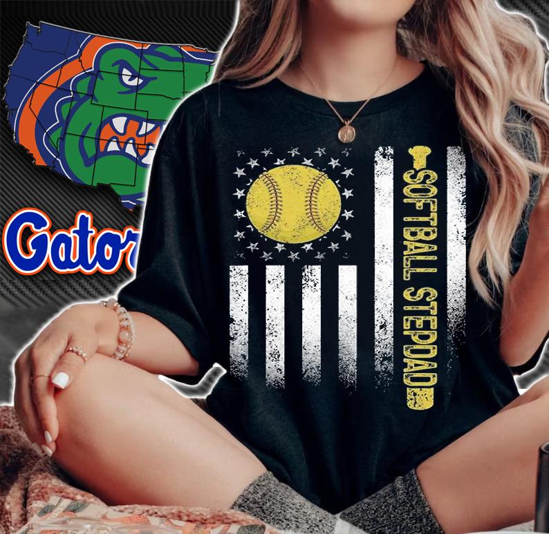 Distressed American Flag Softball Stepdad Father's Day Gift T-Shirt woman shirt