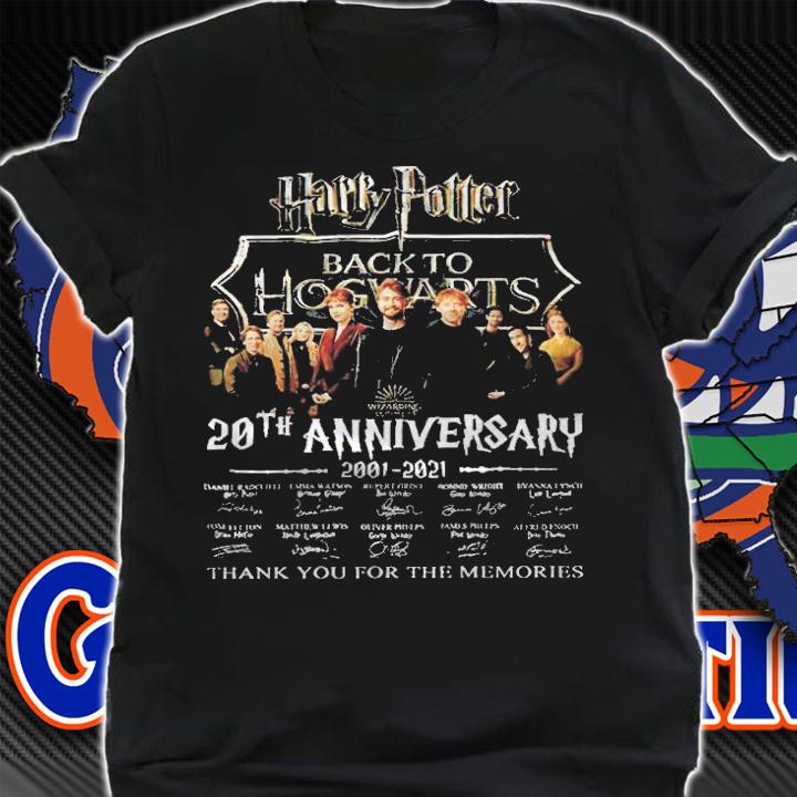 Harry Potter Back To Hogwarts 20th Anniversary 2001-2021 signatures thank you for the memories T-shirt