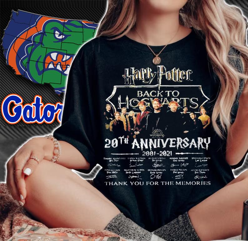 Harry Potter Back To Hogwarts 20th Anniversary 2001-2021 signatures thank you for the memories T-shirt