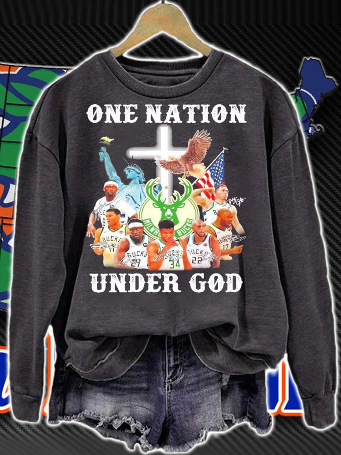 One nation under god Milwaukee Bucks signature shirt sweatshirt