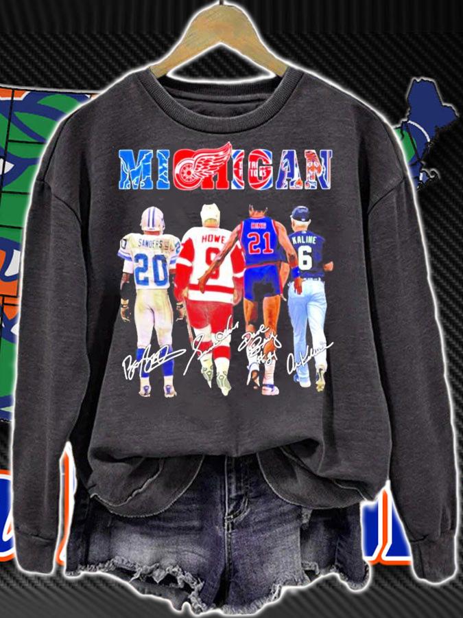 Michigan Sanders Howe Bing Kaline signature t-shirt sweatshirt