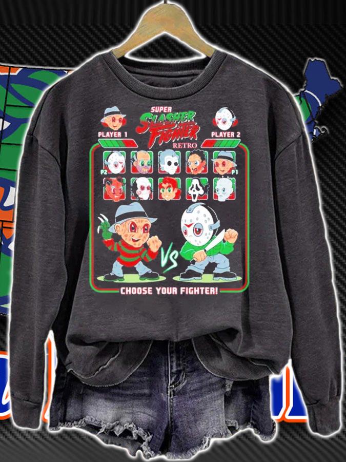 Horror Character Freddy Krueger And Jason Voorhees Super Slasher Fighter Choose Your Fighter Shirt sweatshirt