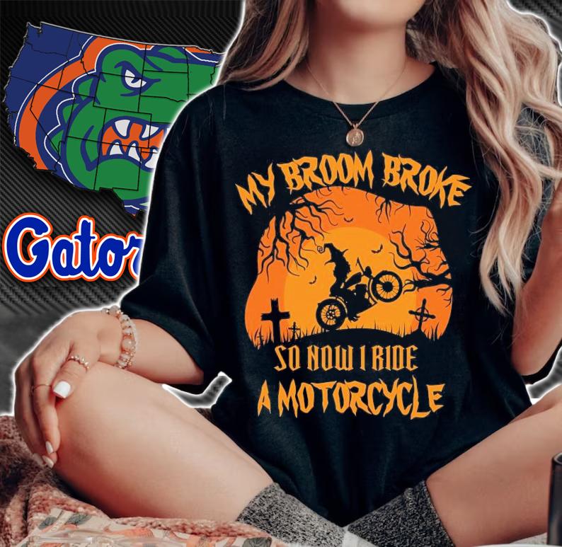 My Broom broke so now I ride a Motorcycle Biker Halloween shirt woman shirt
