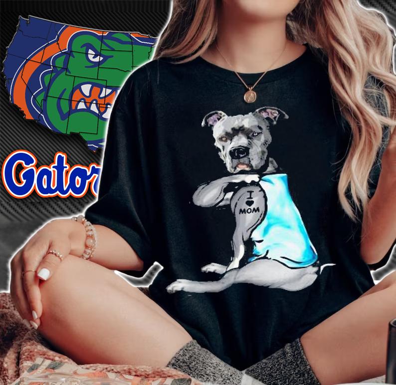 Pitbull Dog I Love Mom t-shirt woman shirt