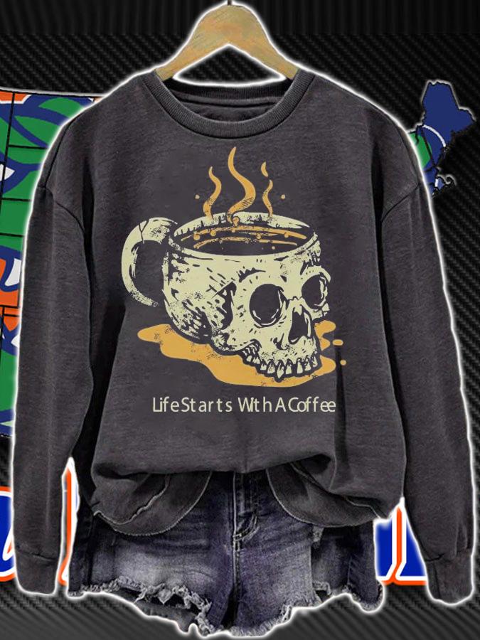 Coffee Skull mug life starts with a coffee shirt