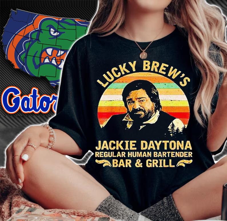 Lucky Brew's Jackie Daytona regular human bartender bar and grill T-shirt woman shirt