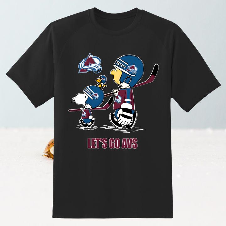 Official Snoopy Charlie Brown Walking Colorado Avalanche Lets Go Avs Shirt
