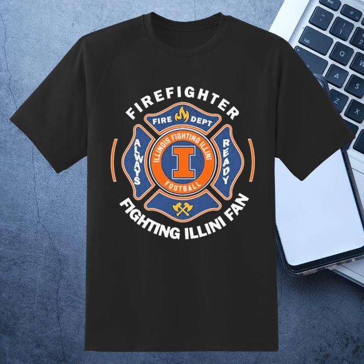 Fire Dept Illinois Fighting Illini Logo Football Firefighter T-Shirt