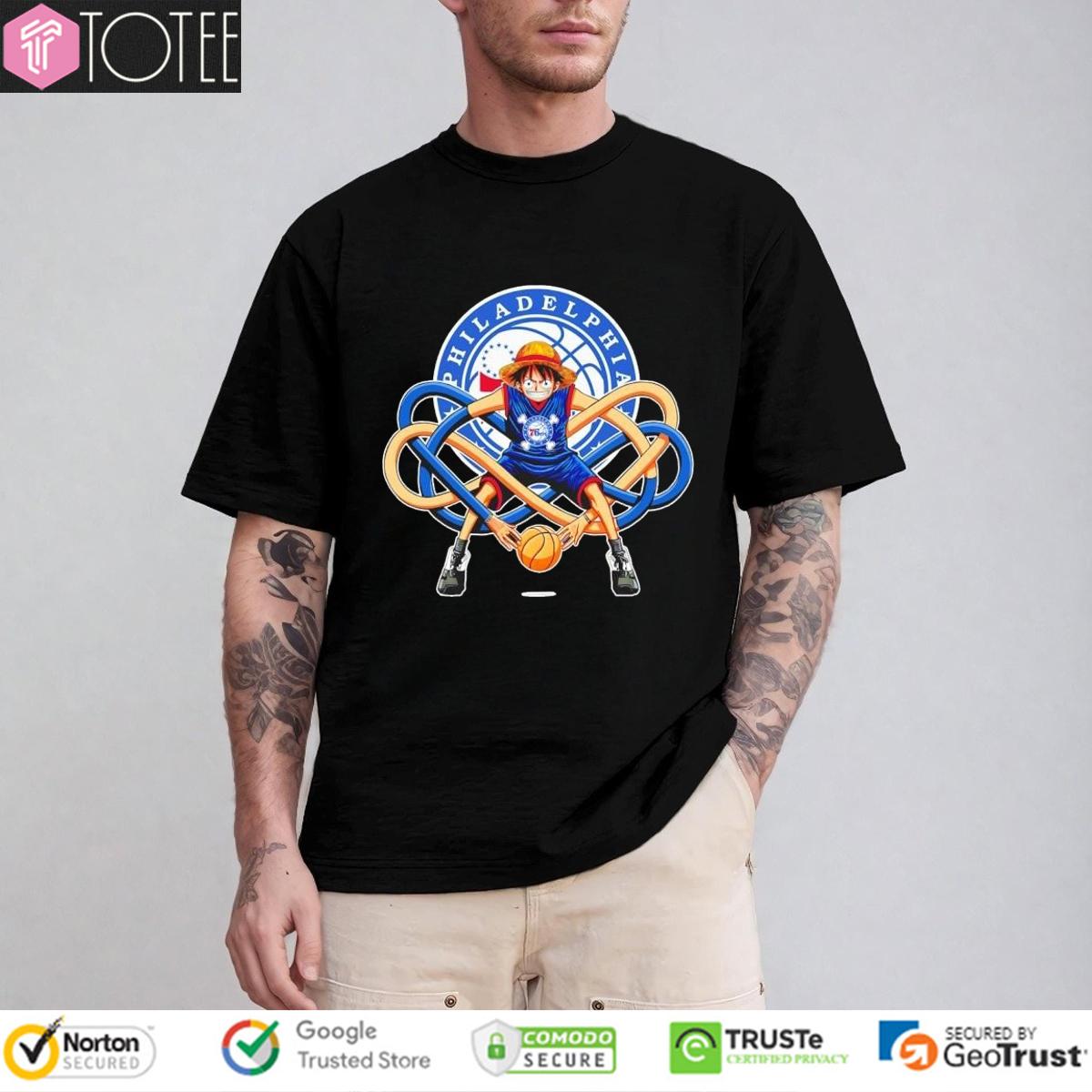 Monkey D. Luffy Philadelphia 76ers One Piece Funny Basketball T-Shirt
