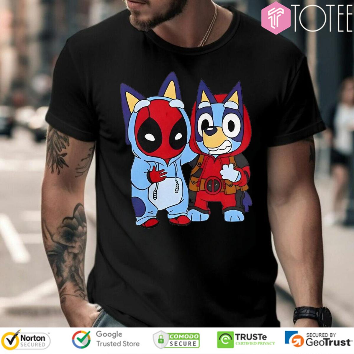 Bluey Heeler Marvel Deadpool Cosplay Together Parody T-Shirt