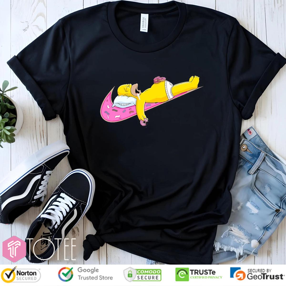 Homer Simpson Sleep Donut Nike Logo Parody T-Shirt